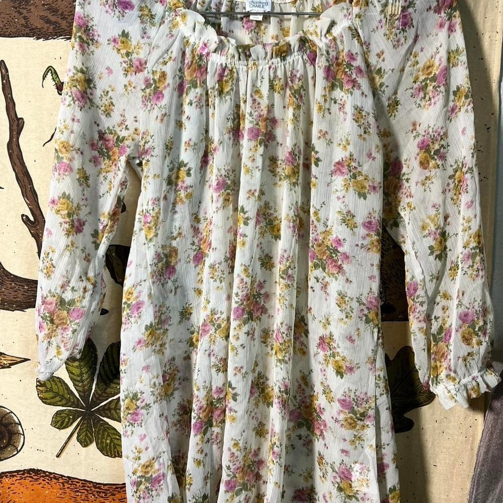 Charming charlie sheer floral blouse